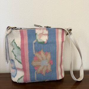 Vintage Marco Avane Pastel Colors Floral Kilim Rug and leather Bag/Crossbody